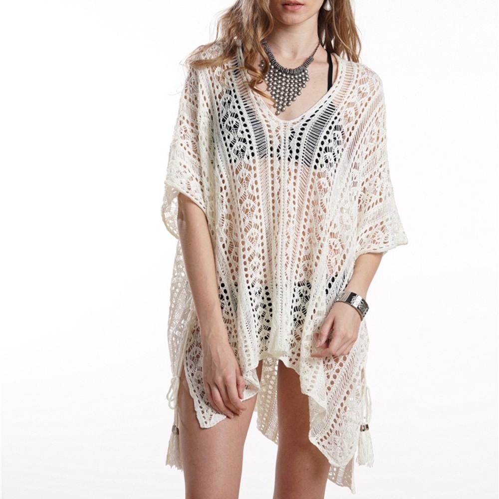 💕 Hollow Out Crochet coverup White - Picture 2 of 8